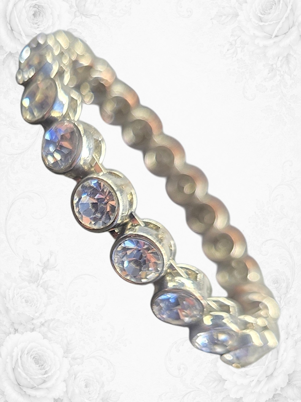 Silver Crystal Bezel Stretch Bracelet - Sparkling Clear Stones